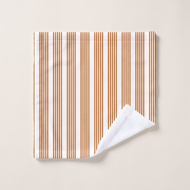 Burnt orange and white five stripe pattern wash cloth (Wash Cloth)