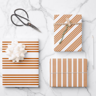 Burnt orange and white five stripe pattern wrapping paper sheet