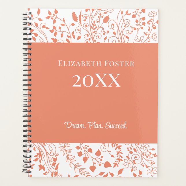 Burnt Orange and White Floral Custom Planner (Front)