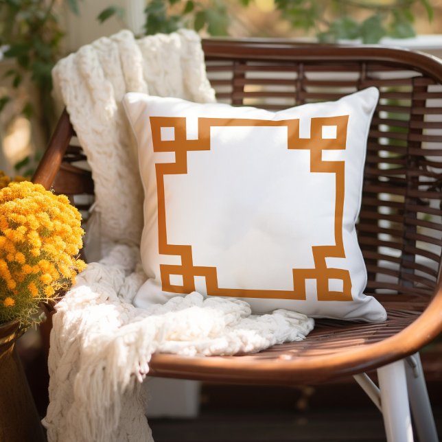 Burnt Orange and White Greek Key Border Cushion (Creator Uploaded)