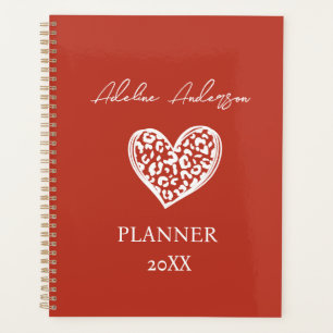 Burnt Orange and White Leopard Pattern Heart  Planner