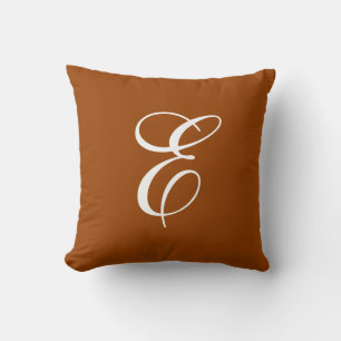 Burnt Orange and White Monogram Throw Pillow