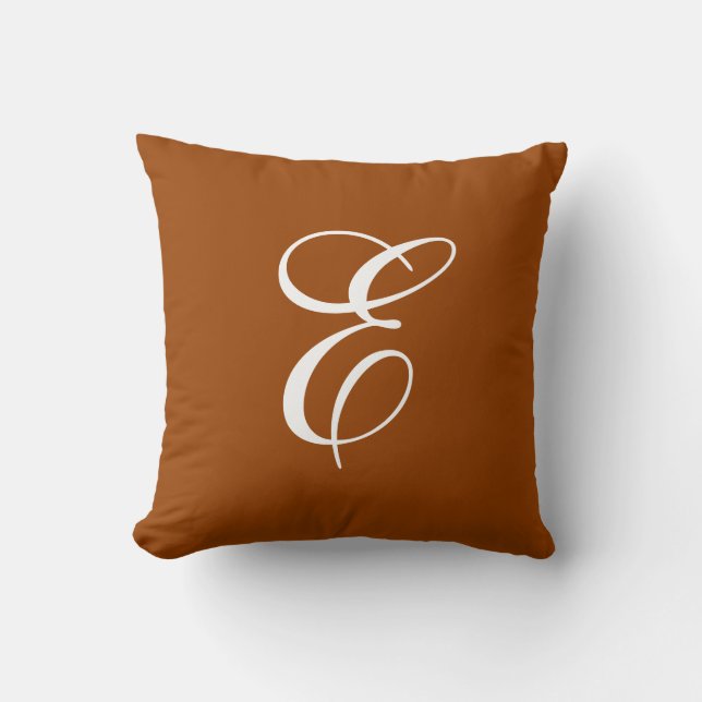 Burnt Orange and White Monogram Throw Pillow (Front)