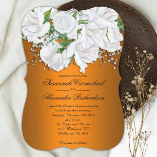 Burnt Orange and White Roses Wedding Invitation