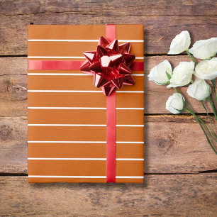 Burnt Orange and White Thin Horizontal Striped Wrapping Paper
