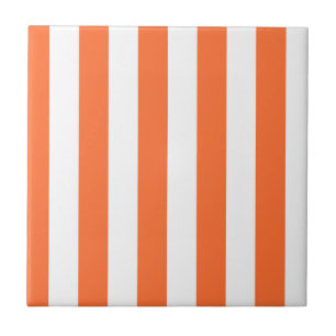 Burnt Orange and White Vertical Stripes Tile