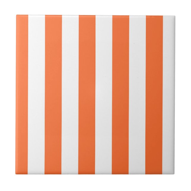 Burnt Orange and White Vertical Stripes Tile (Front)