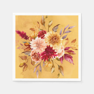 Burnt Orange and Yellow Dahlia Flowers Wedding Napkin