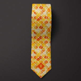 Burnt Orange and Yellow Geometric Monogram Tie