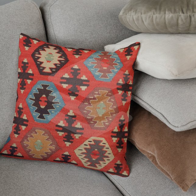 Burnt Orange Antique Turkish Kilim Rug Cushion (Creator Uploaded)
