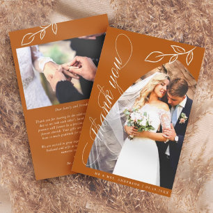 Burnt Orange Arch Leaf Wedding Thank You Card