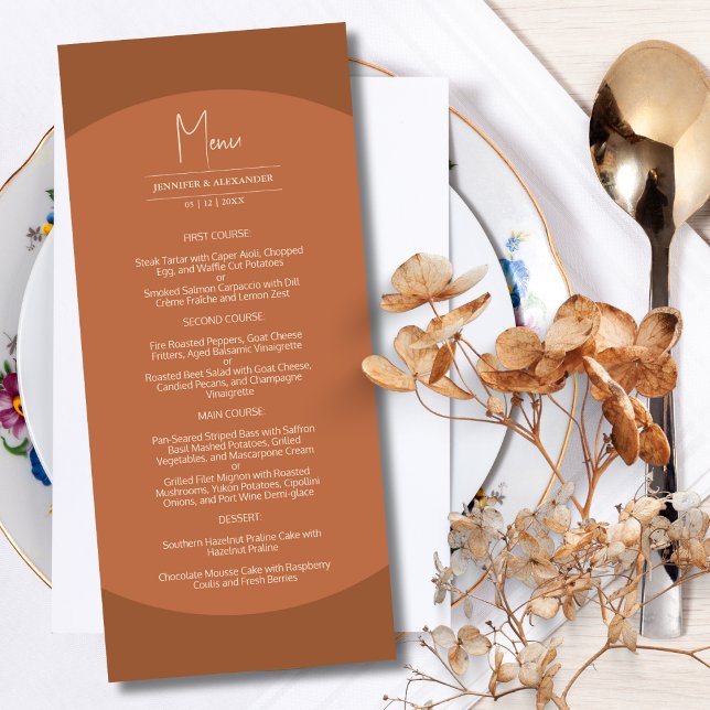 Burnt Orange Arch Minimalist Fall Wedding Menu (Creator Uploaded)