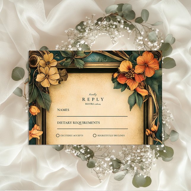 Burnt Orange Art Nouveau Wedding RSVP Card (Creator Uploaded)