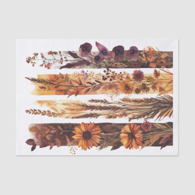 Burnt Orange Autumn Fall Wild Flowers Decoupage Tissue Paper (Front)