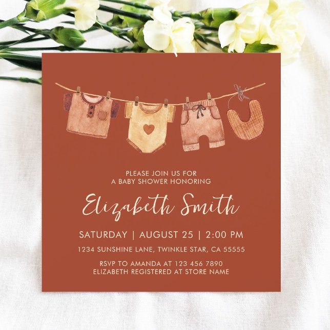 Burnt Orange Baby Clothes Baby Shower Invitation (Creator Uploaded)