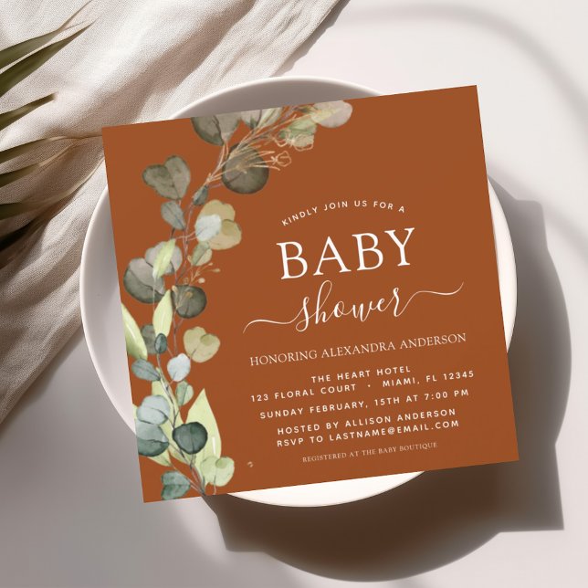 Burnt Orange Baby Shower Greenery Eucalyptus Invitation (Creator Uploaded)