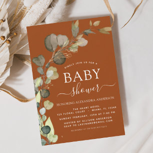 Burnt Orange Baby Shower Greenery Eucalyptus Invitation
