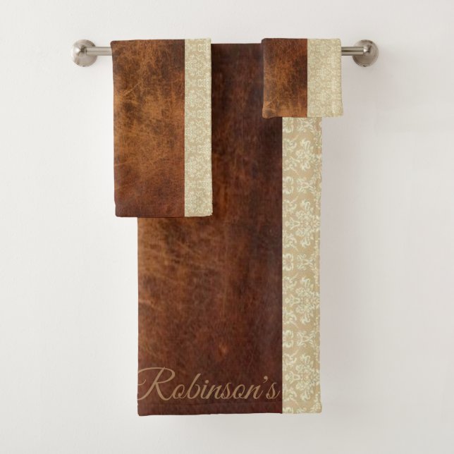 Burnt Orange Beige Bathroom Towel Sets (Insitu)