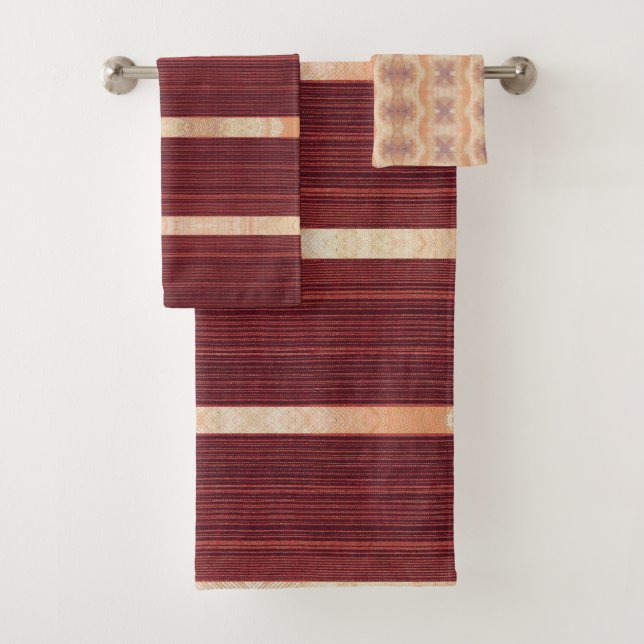 Burnt Orange Beige Bathroom Towel Sets (Insitu)