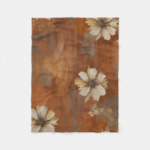 Burnt Orange Beige Gray Farmhouse Floral Small Fleece Blanket