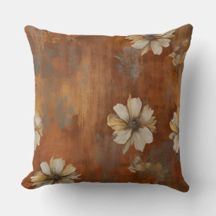 Burnt Orange Beige Grey Farmhouse Floral Cushion