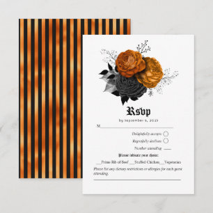 Burnt Orange & Black Gothic Halloween Roses RSVP Card