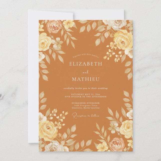 Burnt Orange Blissful Boho Wedding Invitation (Front)