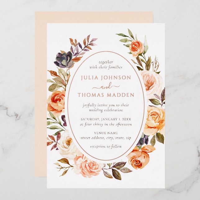 Burnt Orange Blush Floral Foliage Wedding (Front/Back)