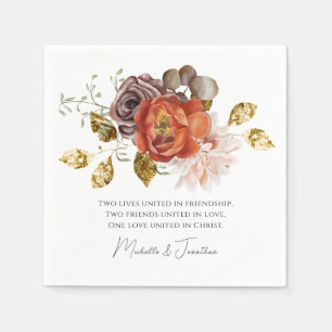 Burnt Orange Blush Gold Floral Christian Wedding Napkin