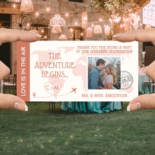 Burnt Orange Boarding Pass Destination Wedding  Thank You Card