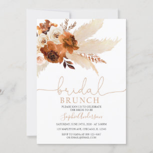 Burnt Orange Bohemian Pampas Grass Bridal Brunch Invitation