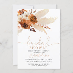 Burnt Orange Bohemian Pampas Grass Bridal Shower Invitation