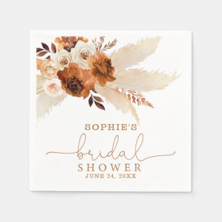 Burnt Orange Bohemian Pampas Grass Bridal Shower Napkin