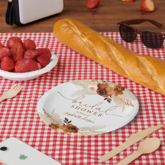 Burnt Orange Bohemian Pampas Grass Bridal Shower Paper Plate
