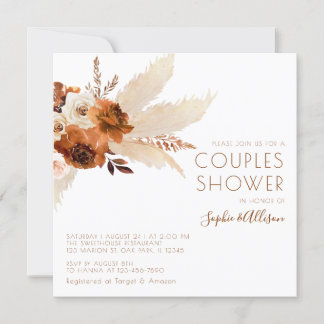 Burnt Orange Bohemian Pampas Grass  Couples Shower Invitation