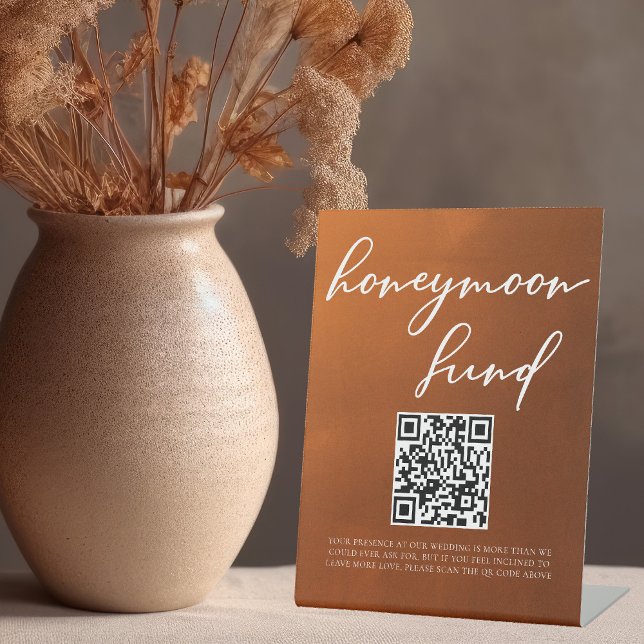 Burnt Orange Boho Autumn Wedding Honeymoon Fund Pedestal Sign (Creator Uploaded)