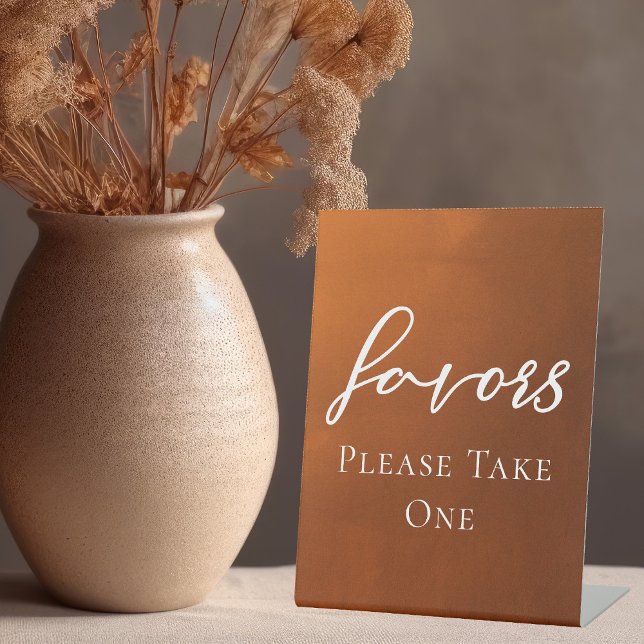 Burnt Orange Boho Autumn Wedding Reception Favours Pedestal Sign (Creator Uploaded)
