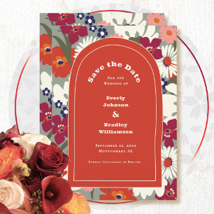 Burnt Orange Boho Chic Floral Save the Date Invitation