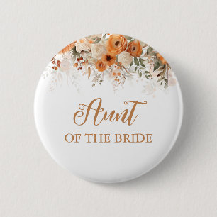 Burnt Orange Boho Fall Floral Aunt Of The Bride 6 Cm Round Badge