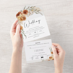Burnt Orange Boho Floral All in One Wedding Invitation