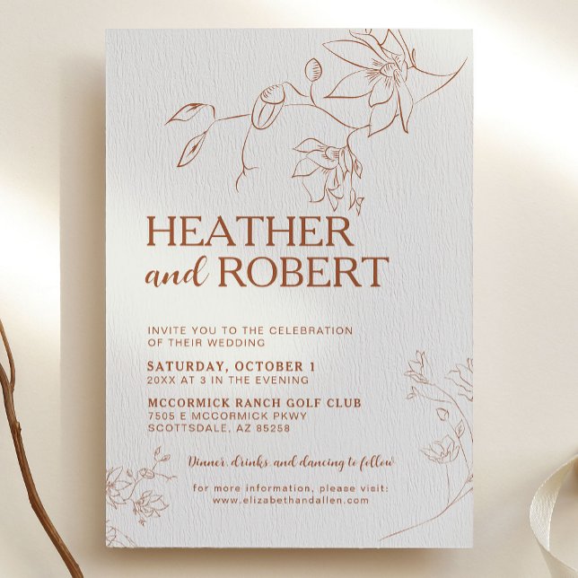 Burnt Orange Boho Floral Botanical Simple Wedding Invitation (Creator Uploaded)