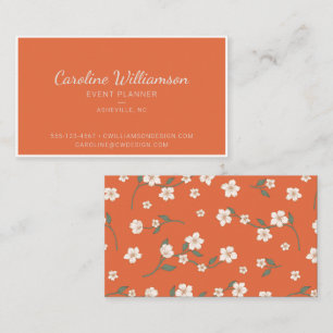 Burnt Orange Boho Floral Script Event Planner Business Card