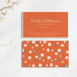  Burnt Orange Boho Floral Script Interior Designer Business Card