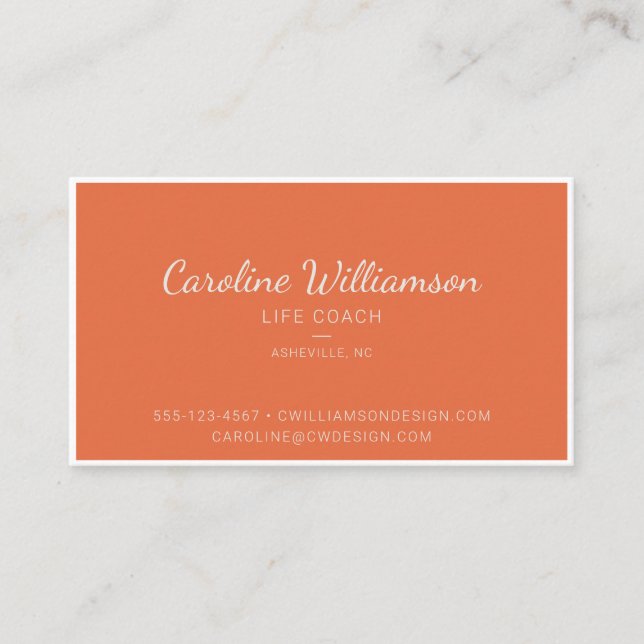  Burnt Orange Boho Floral Script Life Coach Business Card (Front)
