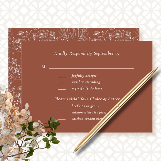 Burnt Orange Boho Menu Selection Wedding RSVP (Creator Uploaded)