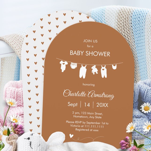 Burnt Orange Boho Minimalist Arched Baby Shower Invitation (Burnt Orange Boho Minimalist Arched Baby Shower Invitation ©Susanne Sachers - Sunny Mind 🌞)