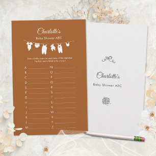 Burnt Orange Boho Minimalist Baby Shower ABC Game