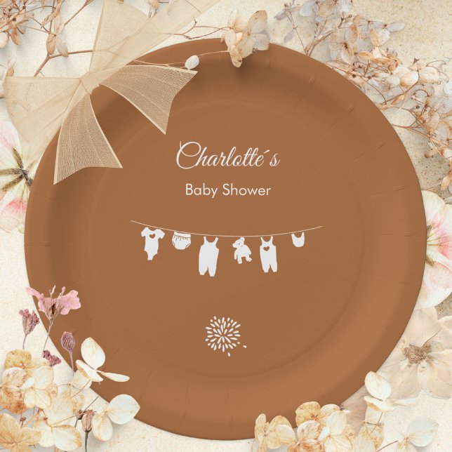 Burnt Orange Boho Minimalist Baby Shower Paper Plate (Burnt Orange Boho Minimalist Baby Shower Paper Plates ©Susanne Sachers - Sunny Mind 🌞)