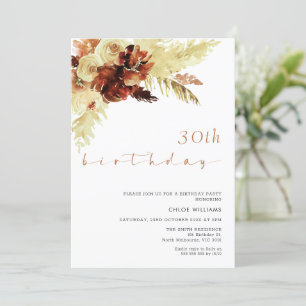 Burnt Orange Boho Pampas Grass Birthday Invitation