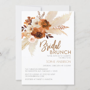 Burnt Orange Boho Pampas Grass Bridal Brunch Invitation